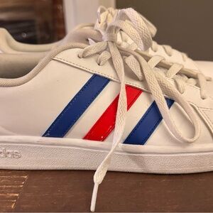 Adidas Unisex Sneakers in White with Red and Blue Accents